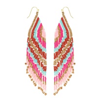 NATIVE AMERICAN BEADED TASSEL LONG DROP EARRINGS