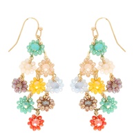 FLORAL CLUSTER BEADED CHANDELIER DROP EARRINGS