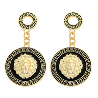 GREEK KEY LION MEDALLION CUBAN LINK EARRINGS