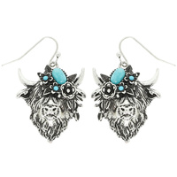 WESTERN NAVAJO TURQUOISE HIGHLAND COW EARRINGS