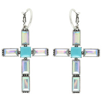 WESTERN GEMSTONE CROSS HOOP EARRINGS