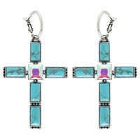 WESTERN GEMSTONE CROSS HOOP EARRINGS