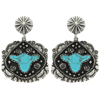 WESTERN TURQUOISE COW HEAD CONCHO EARRINGS