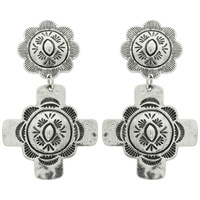 WESTERN FLORAL CROSS CONCHO POST EARRINGS