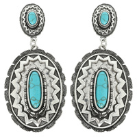 WESTERN NAVAJO TURQUOISE OVAL CONCHO EARRINGS