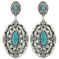 WESTERN IRREGULAR OVAL TURQUOISE CONCHO EARRINGS