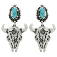 WESTERN STEER HEAD TURQUOISE POST EARRINGS