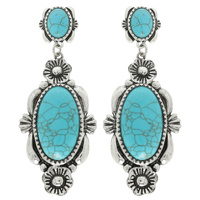 WESTERN FLORAL OVAL TURQUOISE POST EARRINGS