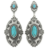 WESTERN NAVAJO TURQUOISE OVAL CONCHO EARRINGS