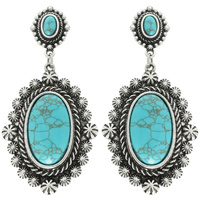 WESTERN NAVAJO TURQUOISE OVAL CONCHO EARRINGS