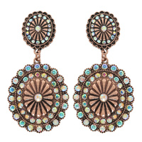 WESTERN NAVAJO CRYSTAL OVAL CONCHO EARRINGS