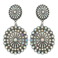 WESTERN NAVAJO CRYSTAL OVAL CONCHO EARRINGS