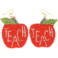 TEACH BEAD EMBROIDERED RED APPLE EARRINGS