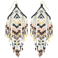 WESTERN NATIVE AMERICAN BEAD FRINGE EARRINGS