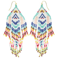 WESTERN NATIVE AMERICAN BEAD FRINGE EARRINGS