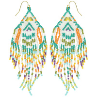 WESTERN NATIVE AMERICAN BEAD FRINGE EARRINGS