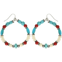 WESTERN NATIVE AMERICAN STONE BEAD HOOP EARRINGS