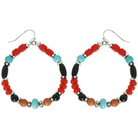 WESTERN NATIVE AMERICAN STONE BEAD HOOP EARRINGS