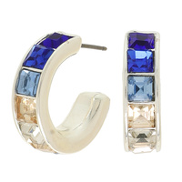 METALLIC CRYSTAL C CUFF HOOP POST EARRINGS