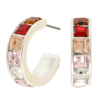 METALLIC CRYSTAL C CUFF HOOP POST EARRINGS