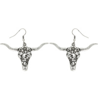 WESTERN FILIGREE PATTERNED STEER HEAD EARRINGS