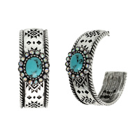 WESTERN RHINESTONE TURQUOISE HOOP EARRINGS