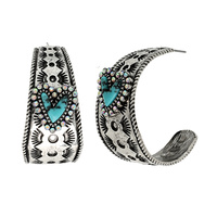 WESTERN RHINESTONE TURQUOISE HEART HOOP EARRINGS