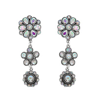 WESTERN CRYSTAL RHINESTONE FLOWER POST EARRINGS