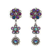 WESTERN CRYSTAL RHINESTONE FLOWER POST EARRINGS