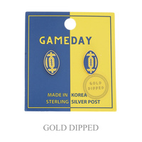 SPORTS GAME DAY FOOTBALL STUD EARRINGS IN WHITE AND YELLOW GOLD PLATING STERLING SILVER POST