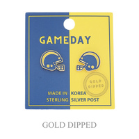 SPORTS GAME DAY FOOTBALL HELMET STUD EARRINGS IN WHITE AND YELLOW GOLD PLATING STERLING SILVER POST