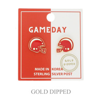 SPORTS GAME DAY FOOTBALL HELMET STUD EARRINGS IN WHITE AND YELLOW GOLD PLATING STERLING SILVER POST