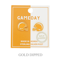 SPORTS GAME DAY FOOTBALL HELMET STUD EARRINGS IN WHITE AND YELLOW GOLD PLATING STERLING SILVER POST