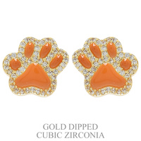 SPORTS GAME DAY GOLD PLATED CUBIC ZIRCONIA PAVE PAW STUD EARRINGS IN WHITE AND YELLOW GOLD PLATING STERLING SILVER POST