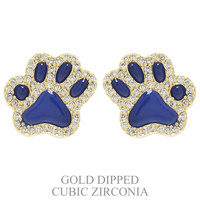 SPORTS GAME DAY GOLD PLATED CUBIC ZIRCONIA PAVE PAW STUD EARRINGS IN WHITE AND YELLOW GOLD PLATING STERLING SILVER POST