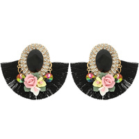 FLOARL GEMSTONE RHINESTONE FRINGE EARRINGS