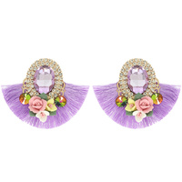 FLOARL GEMSTONE RHINESTONE FRINGE EARRINGS