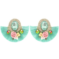 FLOARL GEMSTONE RHINESTONE FRINGE EARRINGS