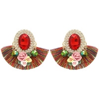 FLOARL GEMSTONE RHINESTONE FRINGE EARRINGS