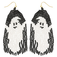 HALLOWEEN GHOST SEED BEAD FRINGE EARRINGS