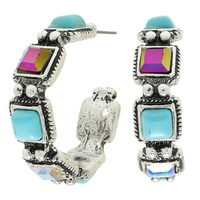 WESTERN CRYSTAL TURQUOISE HOOP EARRINGS