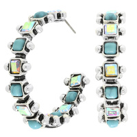 WESTERN SQUARE CUT CRYSTAL HOOP EARRINGS