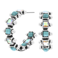 WESTERN SQUARE CUT CRYSTAL HOOP EARRINGS