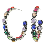 WESTERN MULTICOLORED JEWELED HOOP EARRINGS