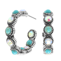 WESTERN MULTICOLORED CRYSTAL HOOP EARRINGS