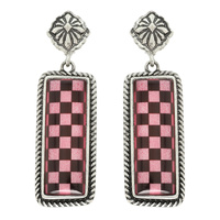 WESTERN EPOXY CHECKERBOARD BAR POST EARRINGS