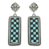 WESTERN EPOXY CHECKERBOARD BAR POST EARRINGS