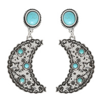 WESTERN STAR PATTERNED CRESCENT MOON EARRING