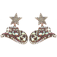 WESTERN CRYSTAL RHINESTONE COWBOY HAT EARRINGS