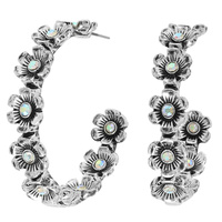 WESTERN JEWELED FLORAL BEZEL HOOP EARRINGS